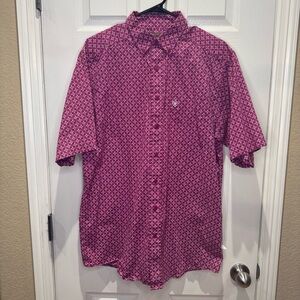 Ariat Stretch Mens Large Tall LT Short Sleeve Button Down Geometric Mauve Purple